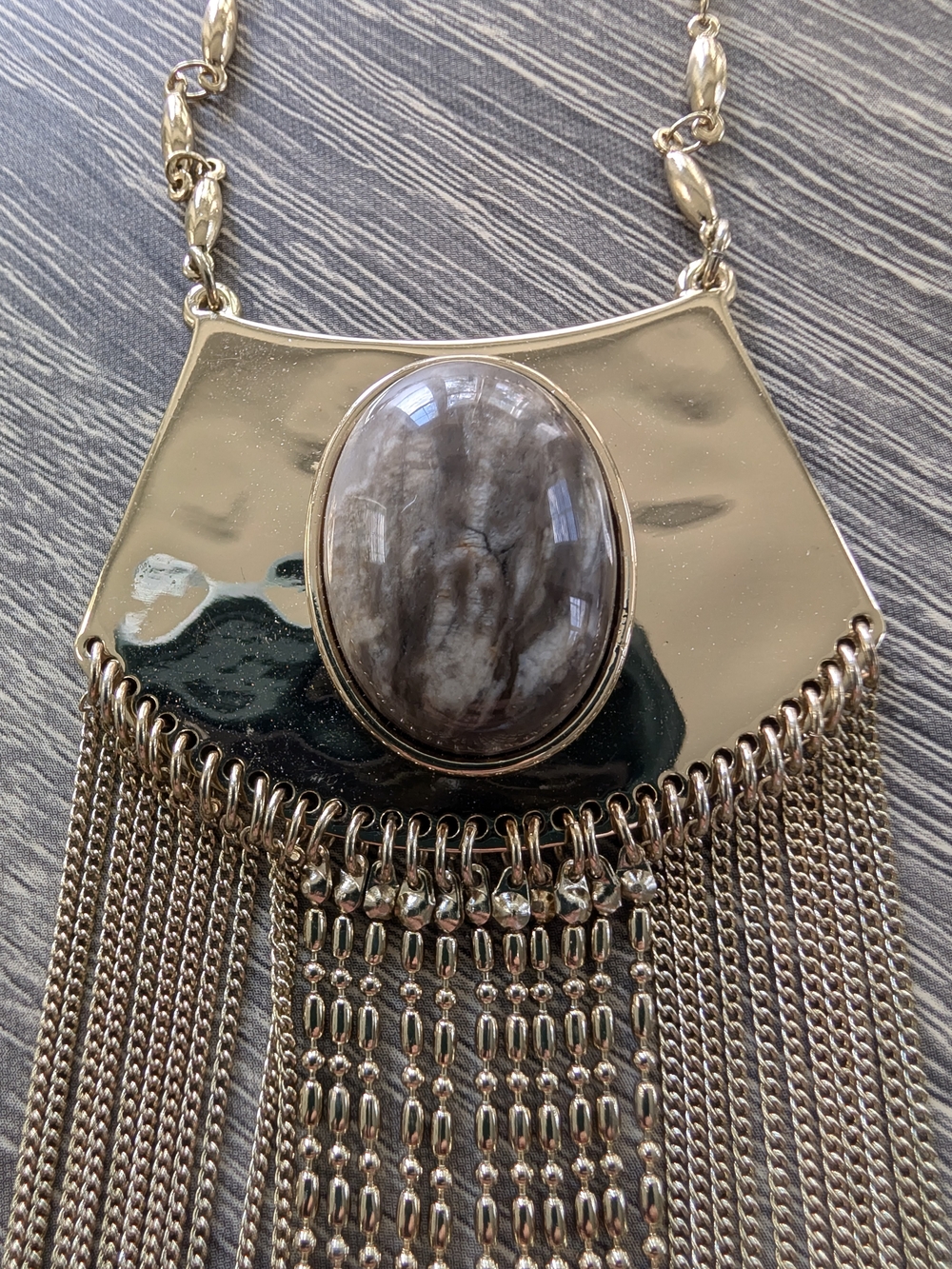 White House Black Market Long Chain Necklace &oval cabochon stone Pendant